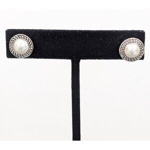 Napier White Faux‎ Pearl Round Cable Style halo Classic Stud Earrings